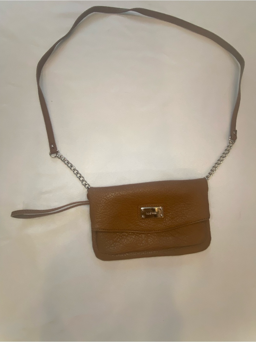 Nine West Brown Leather Crossbody with Chain Accent